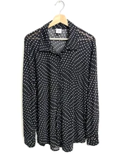 Cabi Celebrity Blouse Black Star Print Button Down Sheer Long Sleeve Women s XL