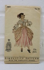 Vintage 1932 Simplicity Girl  s Colonial Costume Sewing Pattern 7097 Size 10