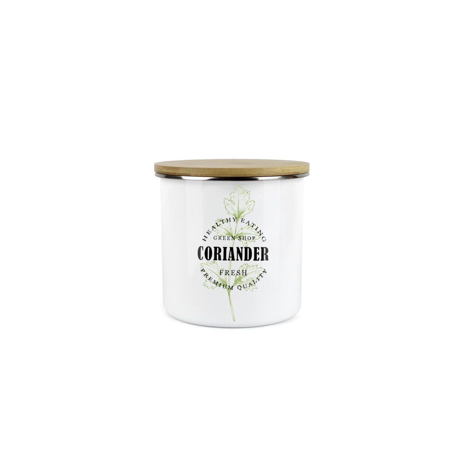 Herb Storage Jar - Enamel White & Green Mini Coriander Canister