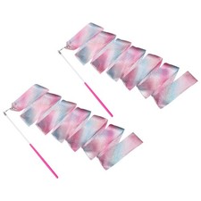 2 Pcs Dance Ribbons 78.7" Sparkly Gymnastics Ribbon Streamers Pink Wand, Pink