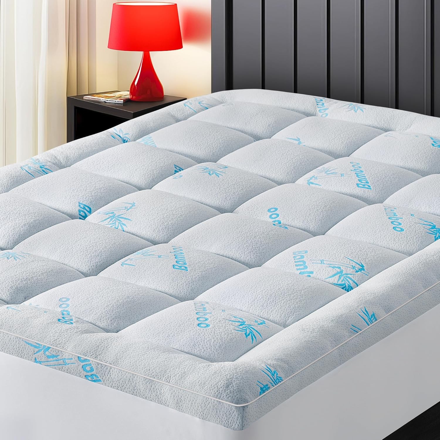 Bamboo Viscose Queen Mattress Topper Extra Thick Blue