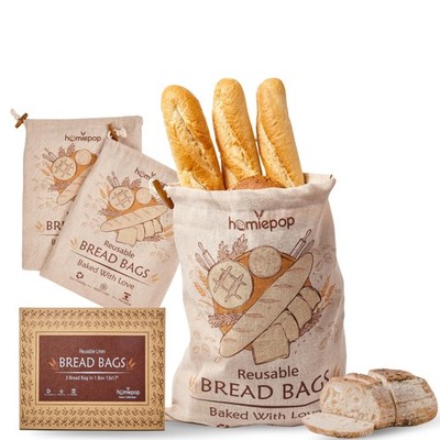 Bread Bags for Homemade Bread (3 Pack)   Linen Reusable Sourdough Bread Bags ...