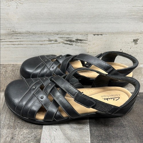 Clarks Elizabelle Sea Sandals Womens 10m Black Leather Comfort Strappy clarks-elizabelle-sea-sandals-womens-10m-black-leather-comfort-strappy