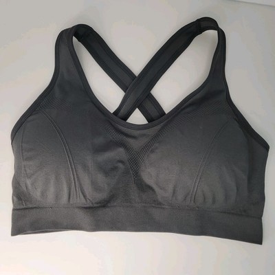 Fittin Active Glow Sports Bra XXL Dark Grey Charcoal Criss Cross Padded Top