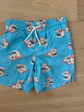 Old Navy Boys Swim Trunks Size S 6-7 Angler Fish Print Light Blue Shorts