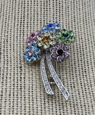Annaleece by Devries Flower Brooch, Pin with Swarovski Crystals Cluster Flowers
