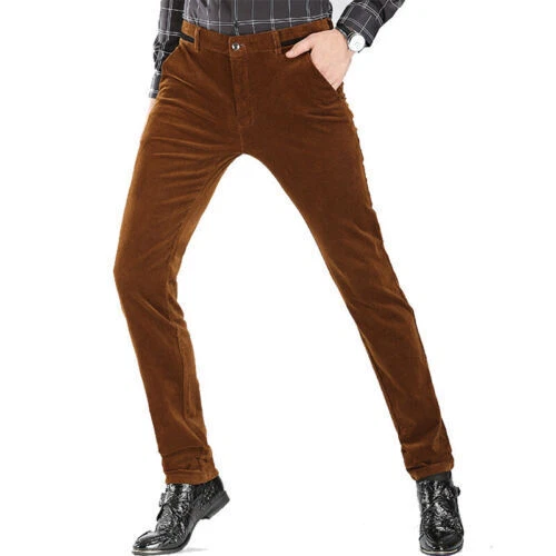 Men's Pants Corduroy Pants Trousers Slim Fit Casual Stretch Classic Black Brown@ - Picture 18 of 26