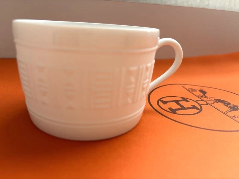 Hermes Taza de Té Platillo Egee Blanco Vajilla Café Latte Ornamento Auténtico Nuevo Sin Usar Foto 2 de 4