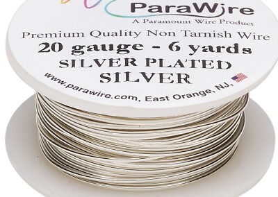 Tarnish Resistant Silver Plated Copper 20 Gauge Round Wrapping Wire 6 Yard Spool
