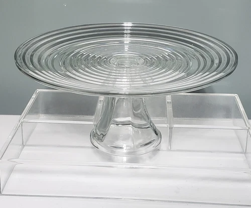 Vintage Anchor Hocking Park Avenue Ribbed Glass Cake Stand 10" wide Manhattan