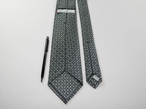 Men's BURMA BIBAS Silk Tie Necktie GRAY SILVER CHARCOAL CIRCLES DECOR NARROW - Picture 4 of 4