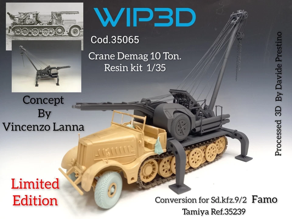 SD. KFZ. 9/2 FAMO Sd.Kfz. 18 TON con GRU DEMAG 10 TON  + Extra Bonus 1/35 - Immagine 3 di 4