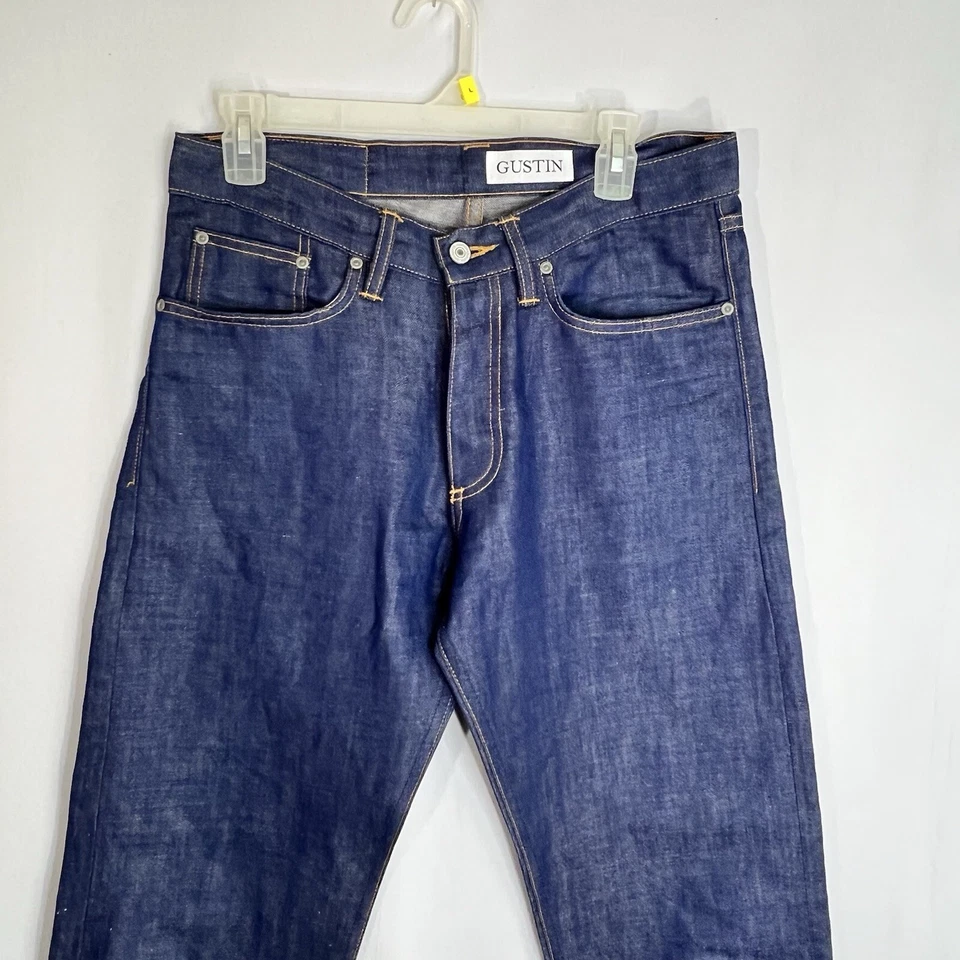 Jeans Gustin Para Hombres 32 Azul California Ribete Ajustado Denim Crudo Botón Mosca 32x33 Foto 3 de 4