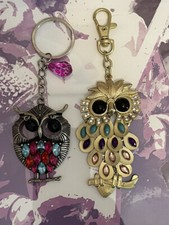 Fashion Women's 2 Owl Keychain Crystal Keyring Handbag Bag Pendant Gift
