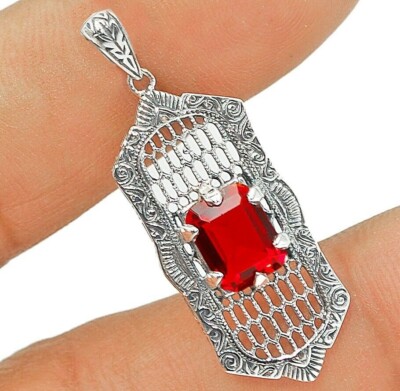 2 kt behandelter Rubin 925 massiv Sterlingsilber viktorianischer Stil Anhänger Schmuck  