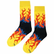 NWT Hot Flame Dress Socks Novelty Men 8-12 Multicolor Crazy Fun Sockfly
