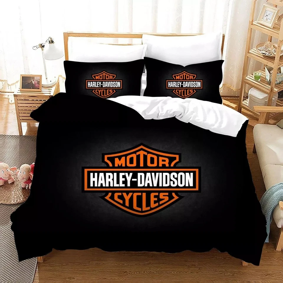 3D Black Harley-Davidson Motorcycle Quilt Cover Duvet Cover Comforter set - Image 2 of 4