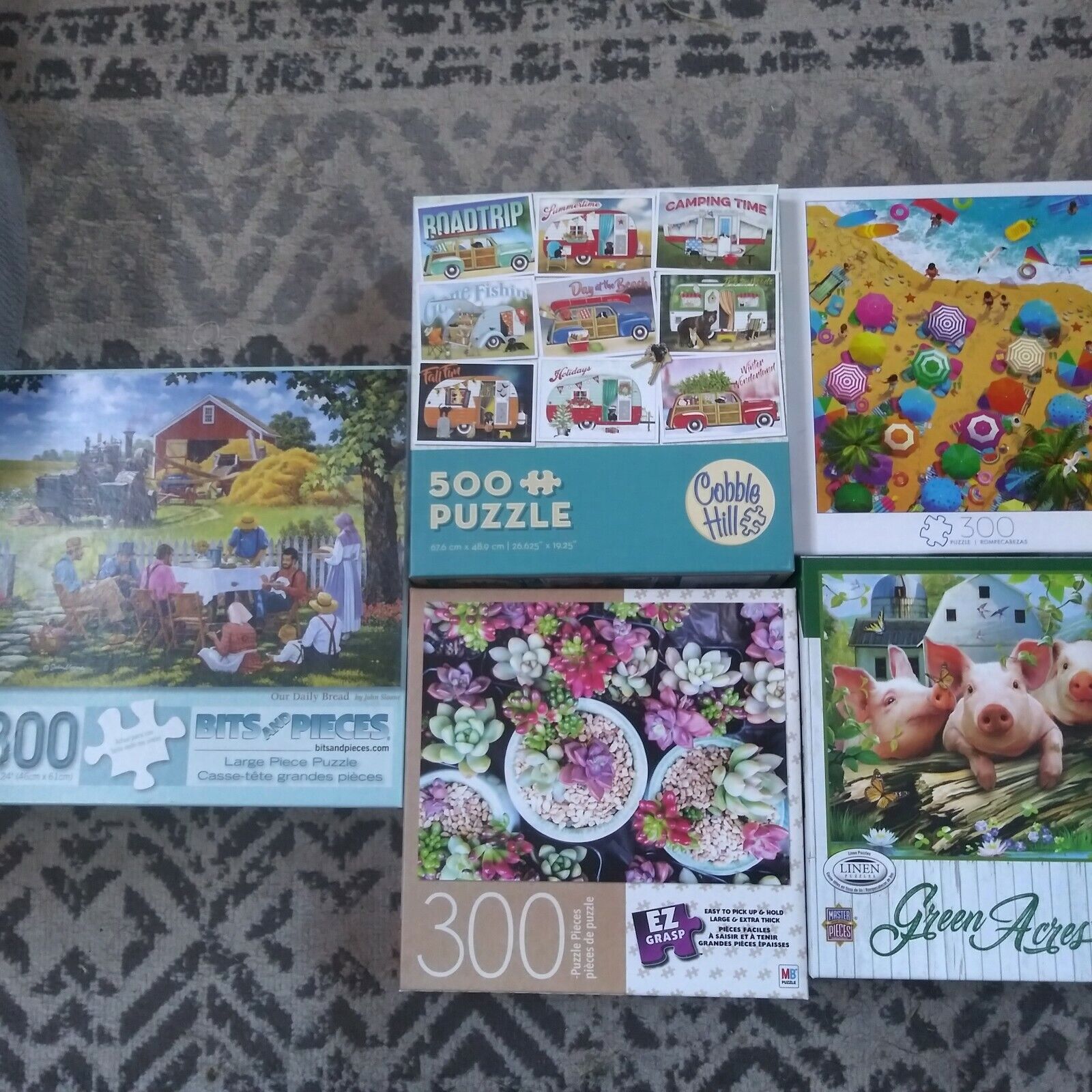 Assorted Lot Of 5 Puzzles (300-500 Pieces) - Master Pieces, Buffalo, Bits & Piec