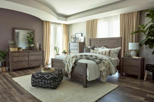 Beige Upholstered Bedroom Set with Bed, Dresser, Nightstand, Light Wood |  eBay