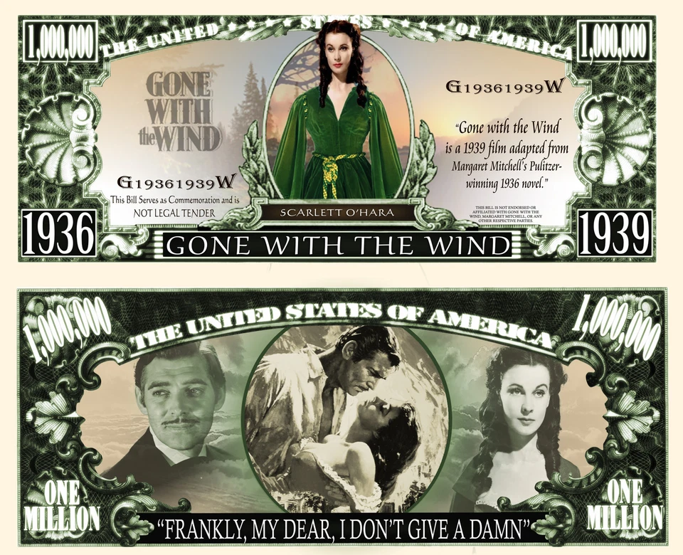 AUTANT EN EMPORTE LE VENT - BILLET MILLION DOLLAR US ! Clark Gable Vivien Leigh