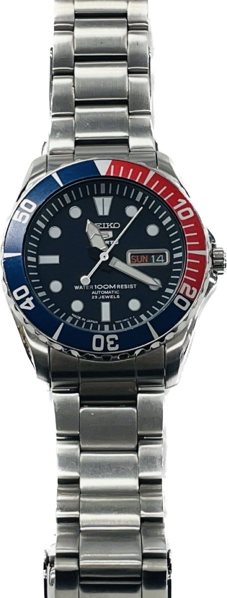 Seiko 5 Sports 7S36-03C0 Automatic Pepsi Bezel Mens Watch 