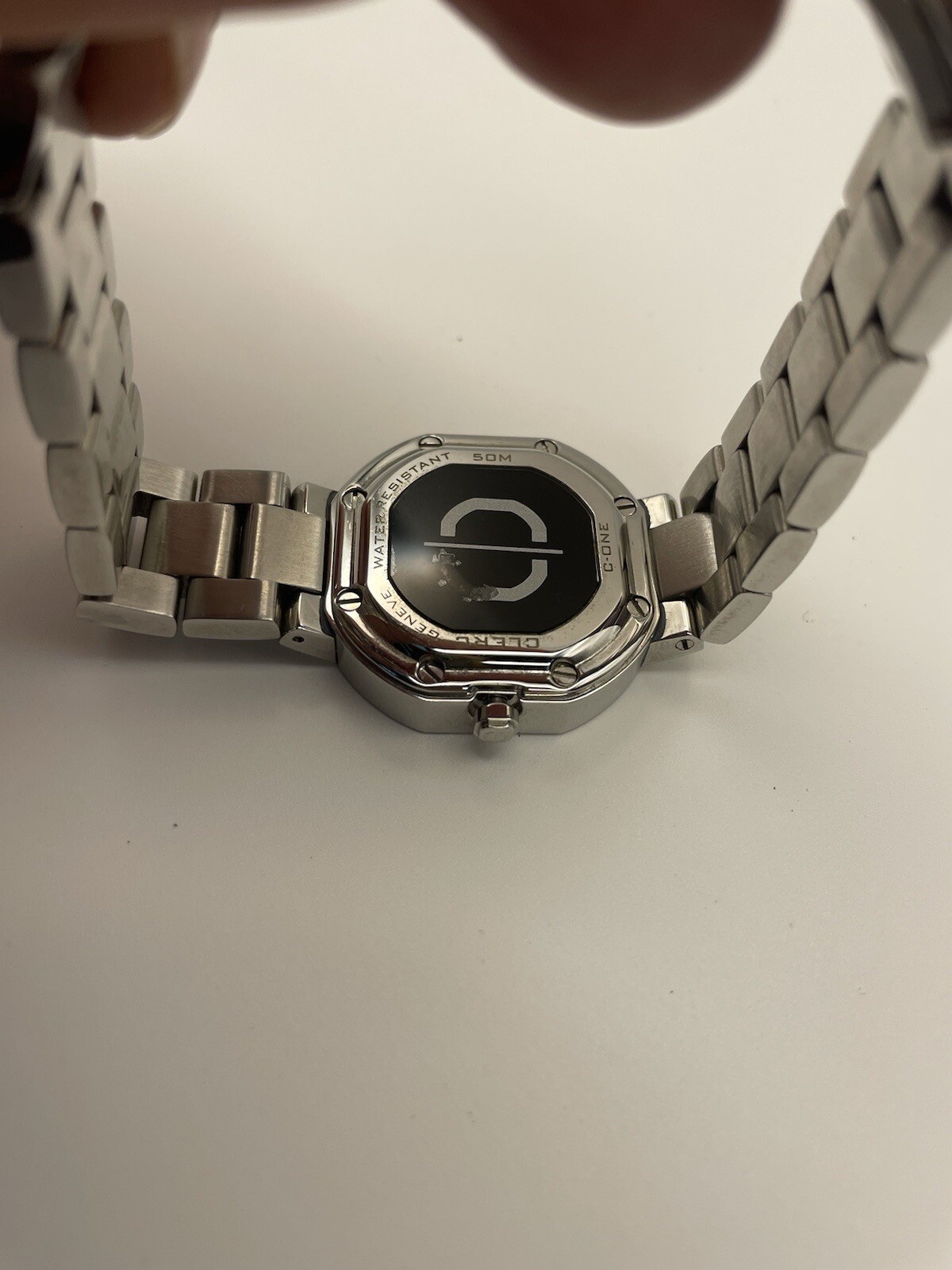 Clerc C-One Swiss Geneve Octagon Blue Mother of Pearl Case Steel Wristwatch