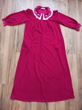 Vtg Vanity Fair Robe Sz M Red Fleece Long House Coat Nightgown 1/2 Zip USA