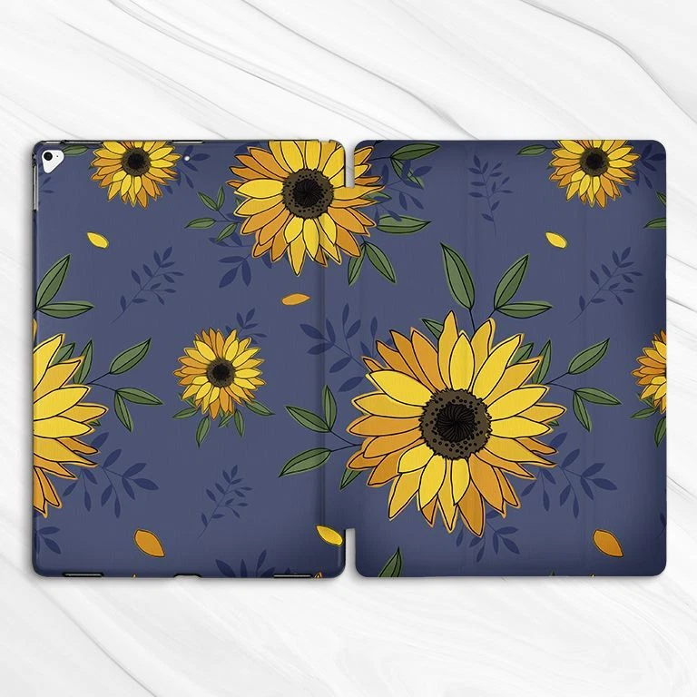 Sunflowers Floral Dark Blue Case For iPad 10.2 Air 3 4 5 Pro 9.7 11 12.9 Mini - Image 4 of 4
