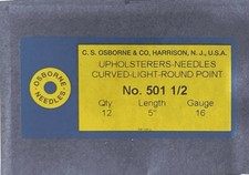  12 Osborne 501 1/2-5 5" Curved Round Point Light Upholstery Needles, 16 Gauge