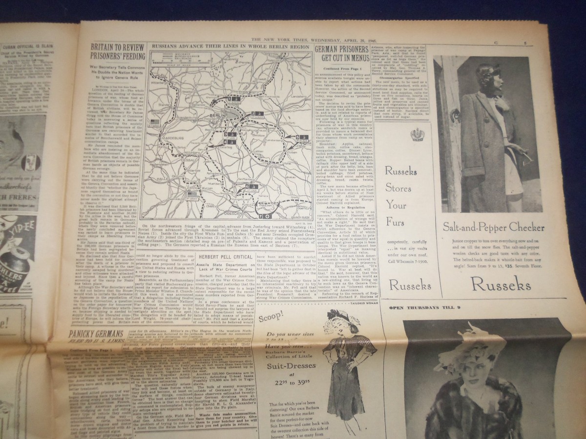 1945 APRIL 25 NEW YORK TIMES - TWO SOVIET ARMIES JOIN INSIDE