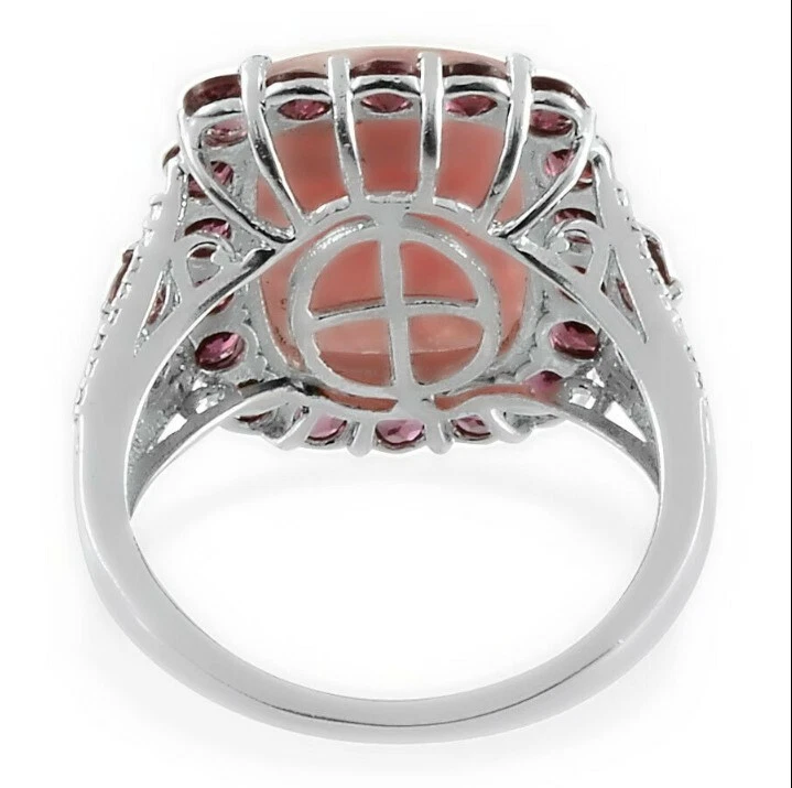 Anillo Rodocrosita Argentina con Rodolita Granate Halo Libre de Níquel Talla 8 Foto 4 de 4
