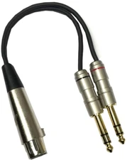 XLR 6" Y Splitter Cable Gold Tips, 3 Pin Balanced XLR Female to Dual 1/4"