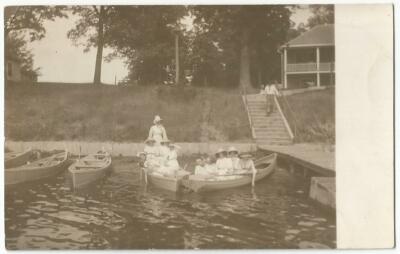 Well Dressed Women & Girls in Rowboats ~ Solio RPPC Real Photo Postcard 1912