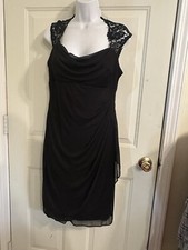 Xscape By Joanna Chen Black Ruched Overlay Evening Sheath Dress Padded Bra Sz 14