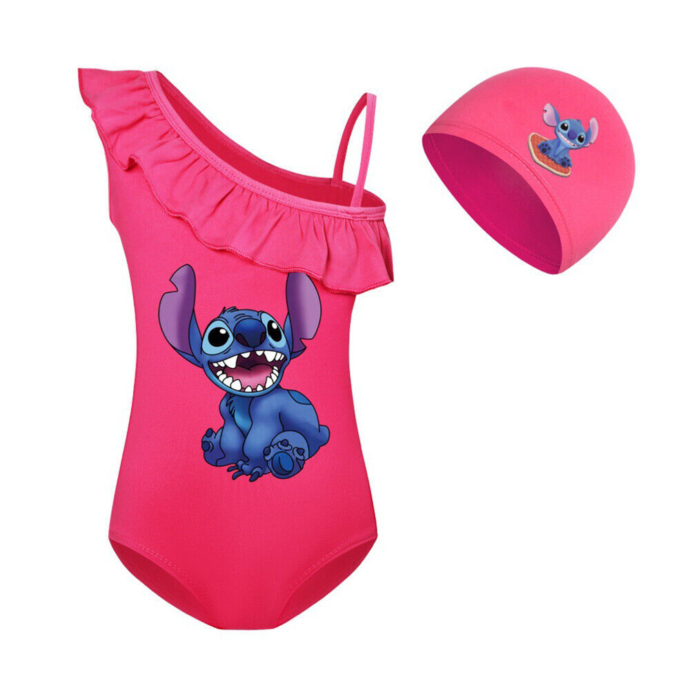 Conjunto de sombrero de bikini traje de baño traje de baño traje de baño estampado de dibujos animados con puntada para niñas