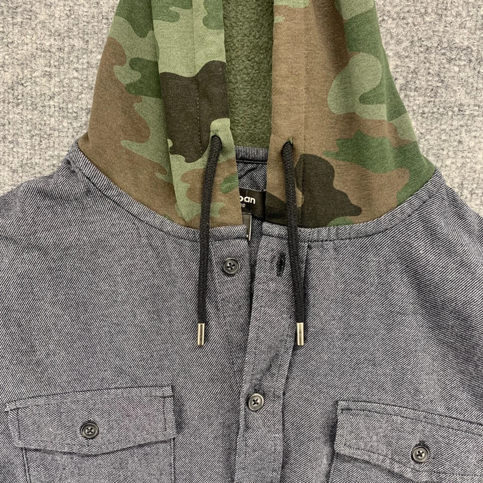 Urban Pipeline 纽扣衬衫男式大号灰色迷彩连帽口袋长袖 — 第 4/4 张图片