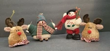 Set of 4 Multi-Color Christmas Ornaments. 2 Plush Snowman & 2 Reindeer Heads