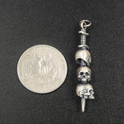 Dark Dream 925 Sterling Silver Three Skulls On Sword Hoop Earrings – Gothic Dangle Earrings