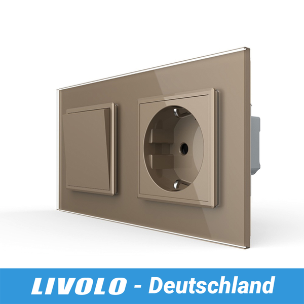 Livolo Glas Schuko Steckdose + Wechselschalter Lichtschalter Schalter In Gold-image