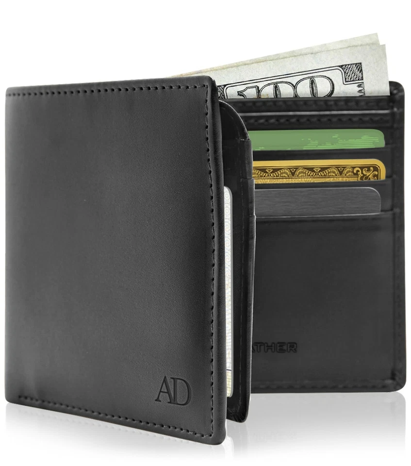 Carteiras bifold veganas de couro sintético para homens com janela de identificação flip-up bloqueio RFID