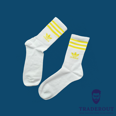 adidas イエロー ソックス ストライプ adidas originals Men white with yellow stripe logo crew socks size