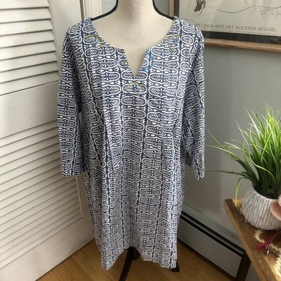 Marketplace Handwork of India Tunic Dress Womens 3W 26-28 Blue Bohemian Print