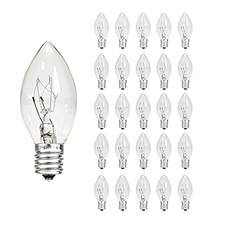 25 Pack C7 Replacement Bulbs, 5W Incandescent Christmas Lights, E12 Clear