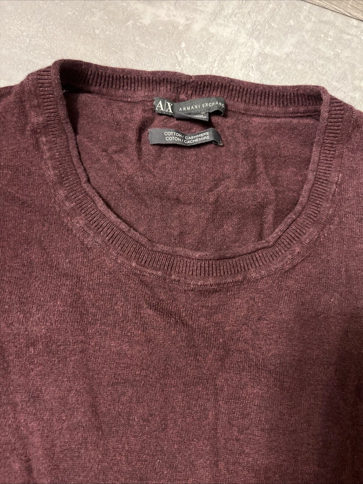 Armani Exchange men’s maroon crewneck cotton and cashmere sweater pullover XL - Image 3 of 4
