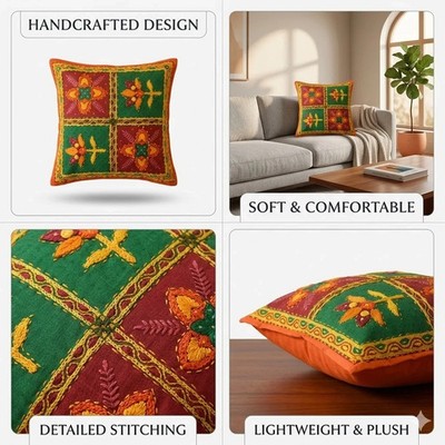 Cushion Cover 16'' Square Cotton Handmade Multicolor Decorative Pillow Case 5 pcs