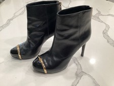 Tory Burch Booties Black Leather Ankle Boots Back Zip Size 7M High Heel