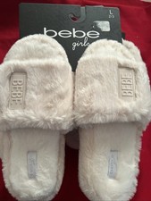 Girls Bebe Slippers Large 2/3 NWT Ivory
