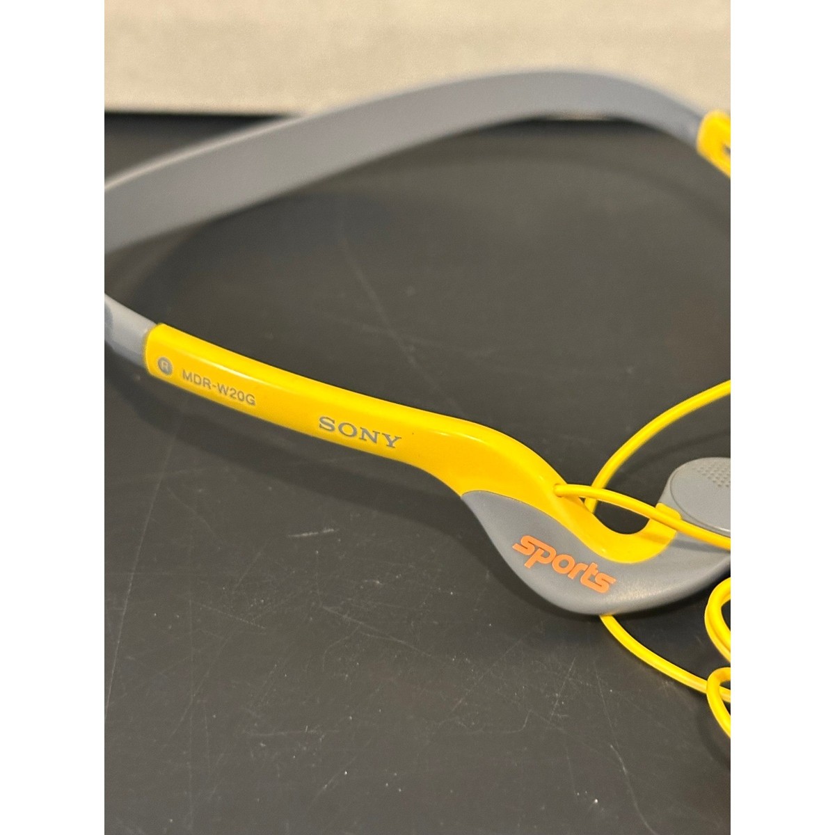 Sony Sports MDR-W20G Headphones Yellow Grey Vintage Vertical In