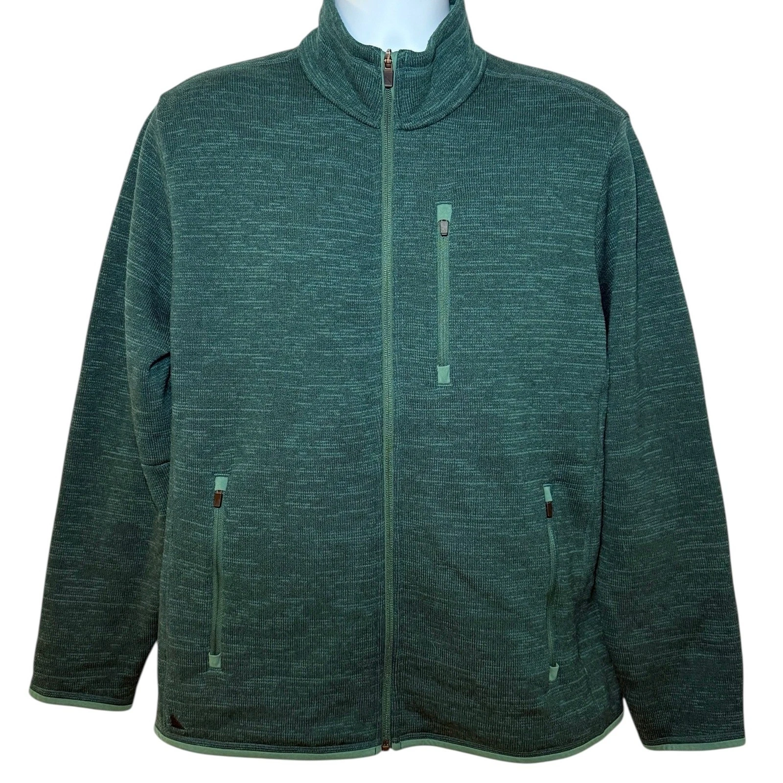 UNTUCKit Kezoh Sweater Green Full Zip Jacket Mens Large Pockets Mock Neck L/S