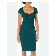 GUESS Womens Teal Green Ribbed Knit Lace Up Front Bodycon Midi Dress Small